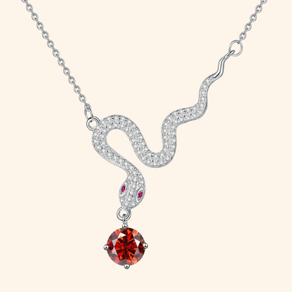 S925 Sterling Silver Plated Snake Pendant Necklace with 1ct Black Moissanite