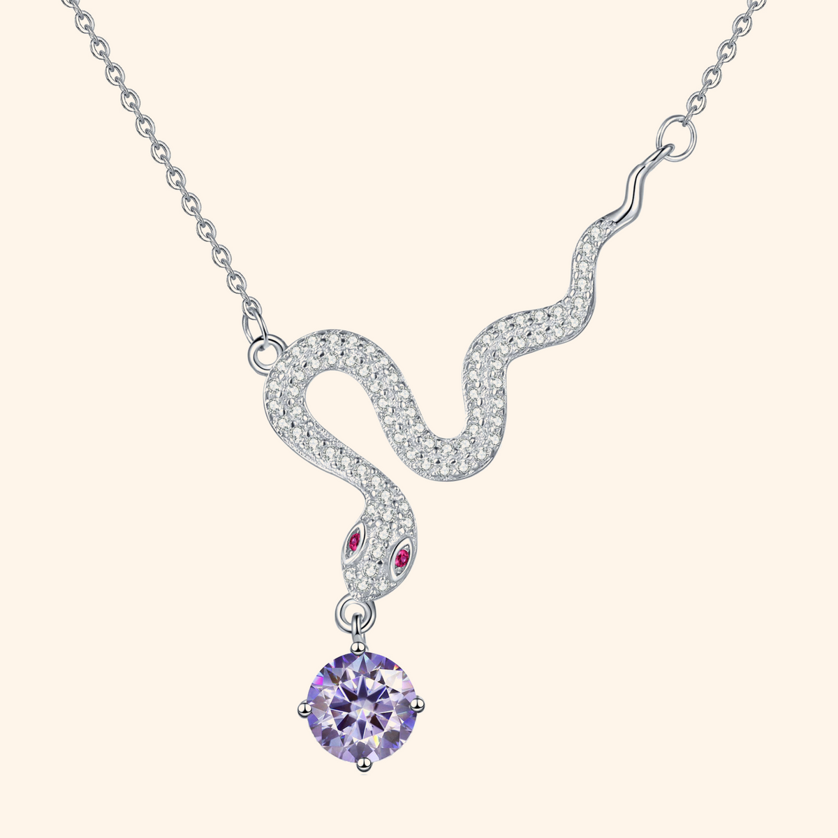 S925 Sterling Silver Plated Snake Pendant Necklace with 1ct Black Moissanite