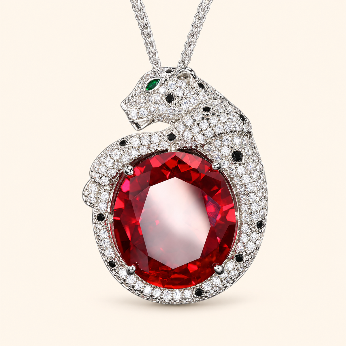 Women’s Luxury Cubic Zirconia Panther Pendant Necklace with Oval-Cut Gemstone