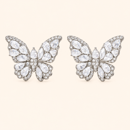 Women’s Silver-Tone Vintage-Inspired Butterfly Statement Stud Earrings with Sparkling Teardrop Zircon Detail