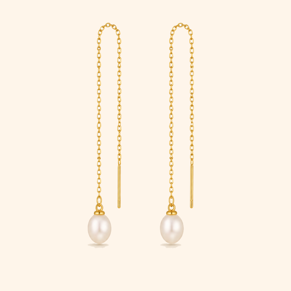 24K Gold-Plated 925 Sterling Silver Freshwater Pearl Threader Earrings