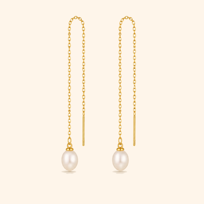 24K Gold-Plated 925 Sterling Silver Freshwater Pearl Threader Earrings