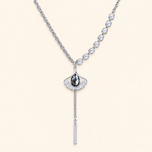 Women’s Silver-Tone Elegant Long Sweater Necklace with Sparkling Teardrop Pendant and Chain Tassel