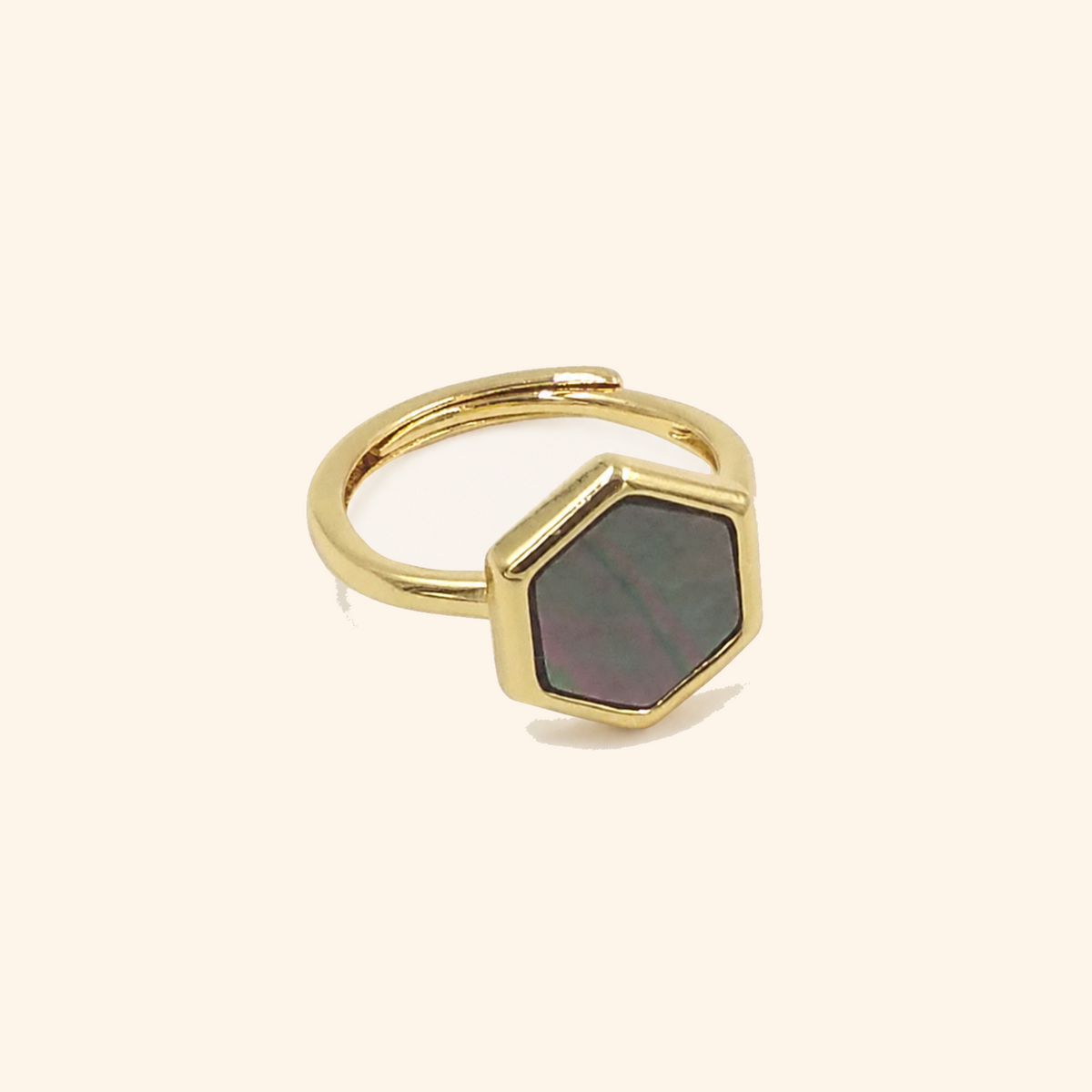 Gold-Plated Adjustable Hexagon Shell Inlay Ring