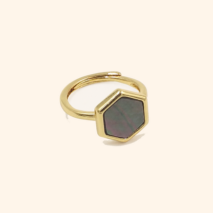 Gold-Plated Adjustable Hexagon Shell Inlay Ring