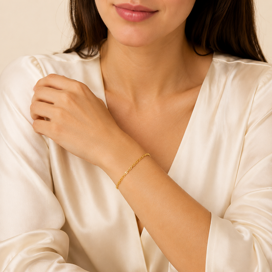 IP Gold-Plated Stainless Steel Textured Oval Link Bracelet
