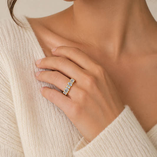 925 Sterling Silver Five-Stone Moissanite Half Eternity Ring – Gold, Silver & Rose Gold