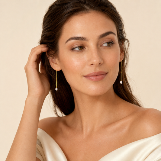 24K Gold-Plated 925 Sterling Silver Freshwater Pearl Threader Earrings