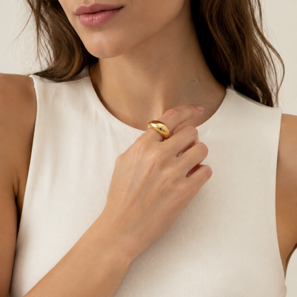 Gold-Plated Stainless Steel Sculptural Dome Band Ring