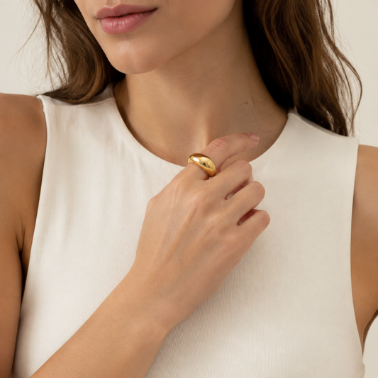 Gold-Plated Stainless Steel Sculptural Dome Band Ring
