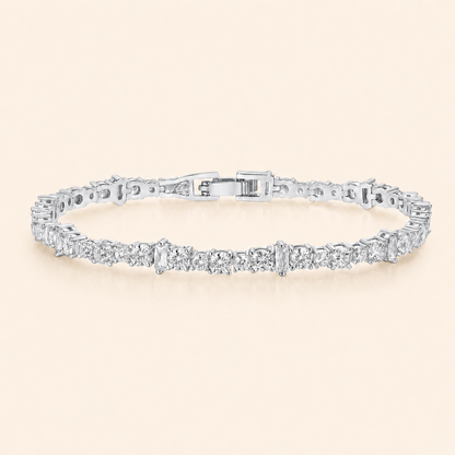 Women’s Silver Tone Alternating Baguette & Round Stone Tennis Bracelet
