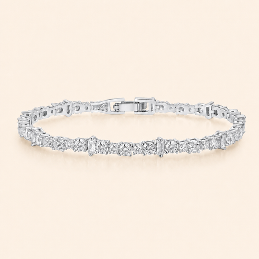 Women’s Silver Tone Alternating Baguette & Round Stone Tennis Bracelet