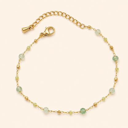 Women’s Gold-Tone Green Stone Beaded Delicate Chain Bracelet