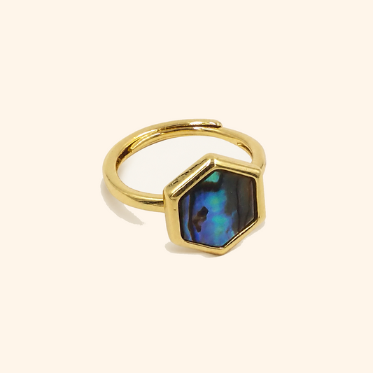Gold-Plated Adjustable Hexagon Shell Inlay Ring