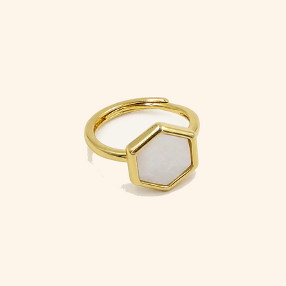 Gold-Plated Adjustable Hexagon Shell Inlay Ring