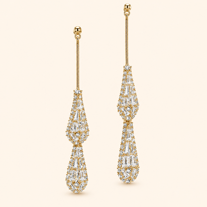 Women’s Elegant Electroplated Copper Teardrop Earrings with Two-Way Tassel Design