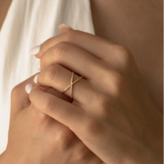 Gold-Plated 925 Sterling Silver Crystal Orbit Crossover Ring