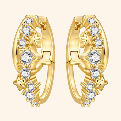 Gold Star & Cubic Zirconia Huggie Hoop Earrings