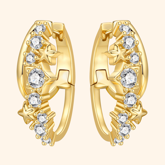 Gold Star & Cubic Zirconia Huggie Hoop Earrings