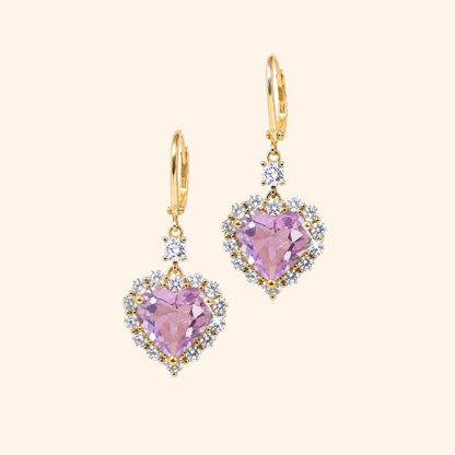 Gold-Tone Pink Heart Crystal Drop Earrings