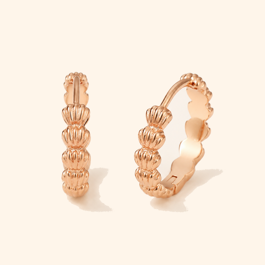 925 Sterling Silver Beaded Huggie Hoop Earrings – Silver & Rose Gold