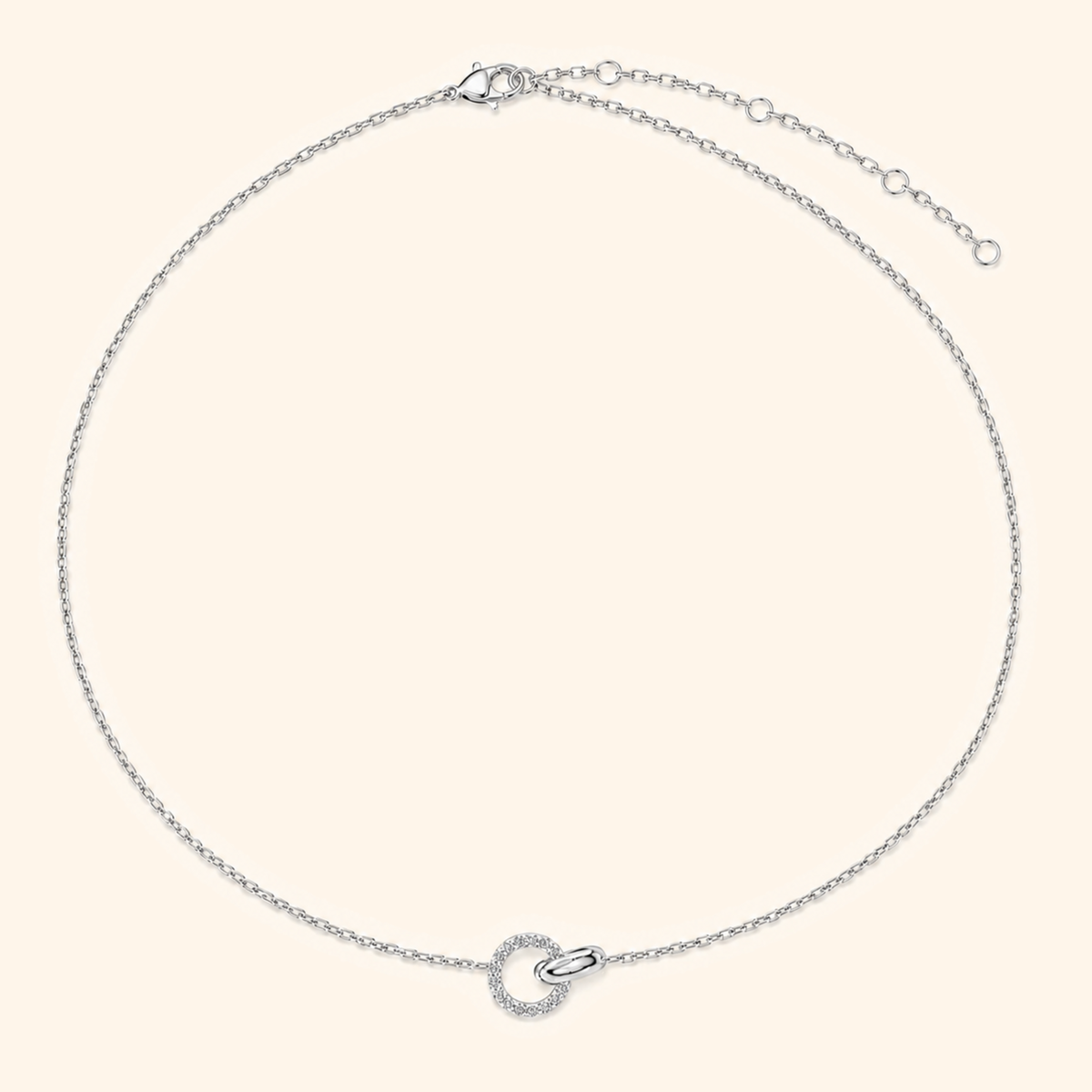 925 Sterling Silver Moissanite Pavé Circle Pendant Necklace with Sculptural Link Detail