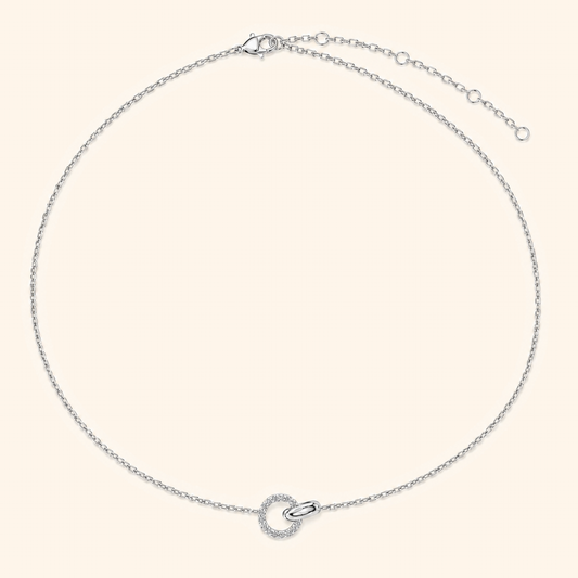 925 Sterling Silver Moissanite Pavé Circle Pendant Necklace with Sculptural Link Detail