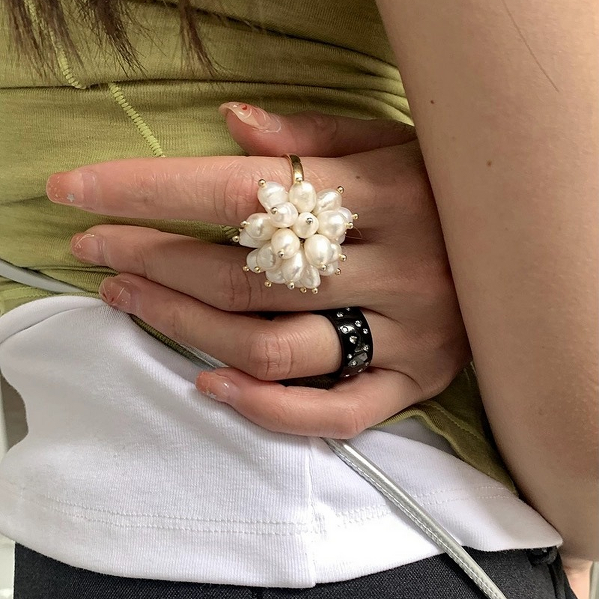 French-Inspired Freshwater Pearl Adjustable Open Ring