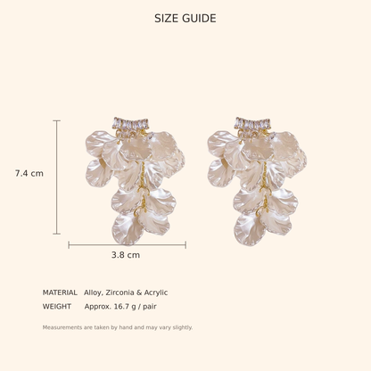 Women’s Ivory Acrylic Shell Petal Tassel Drop Earrings with Square Zirconia