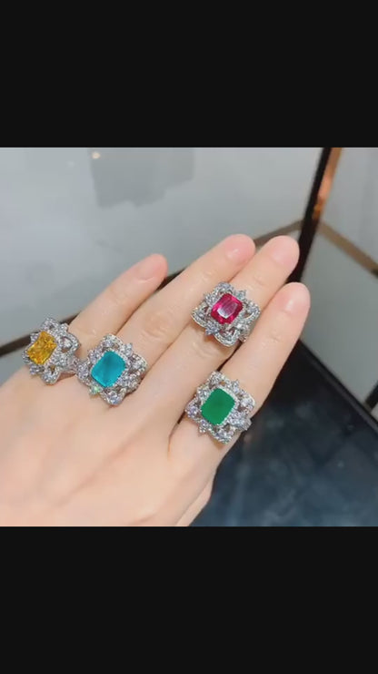 Women’s Elegant Electroplated Copper Ring with Colorful Zircon Detail