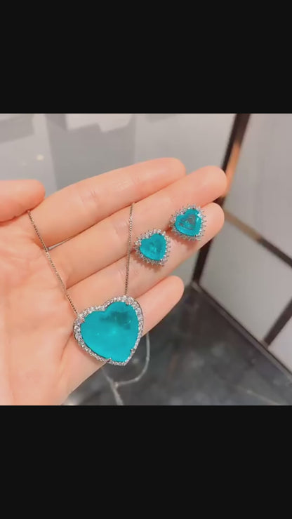 Women’s Elegant Paraiba-Inspired Necklace and Earrings Set with Zircon Detail