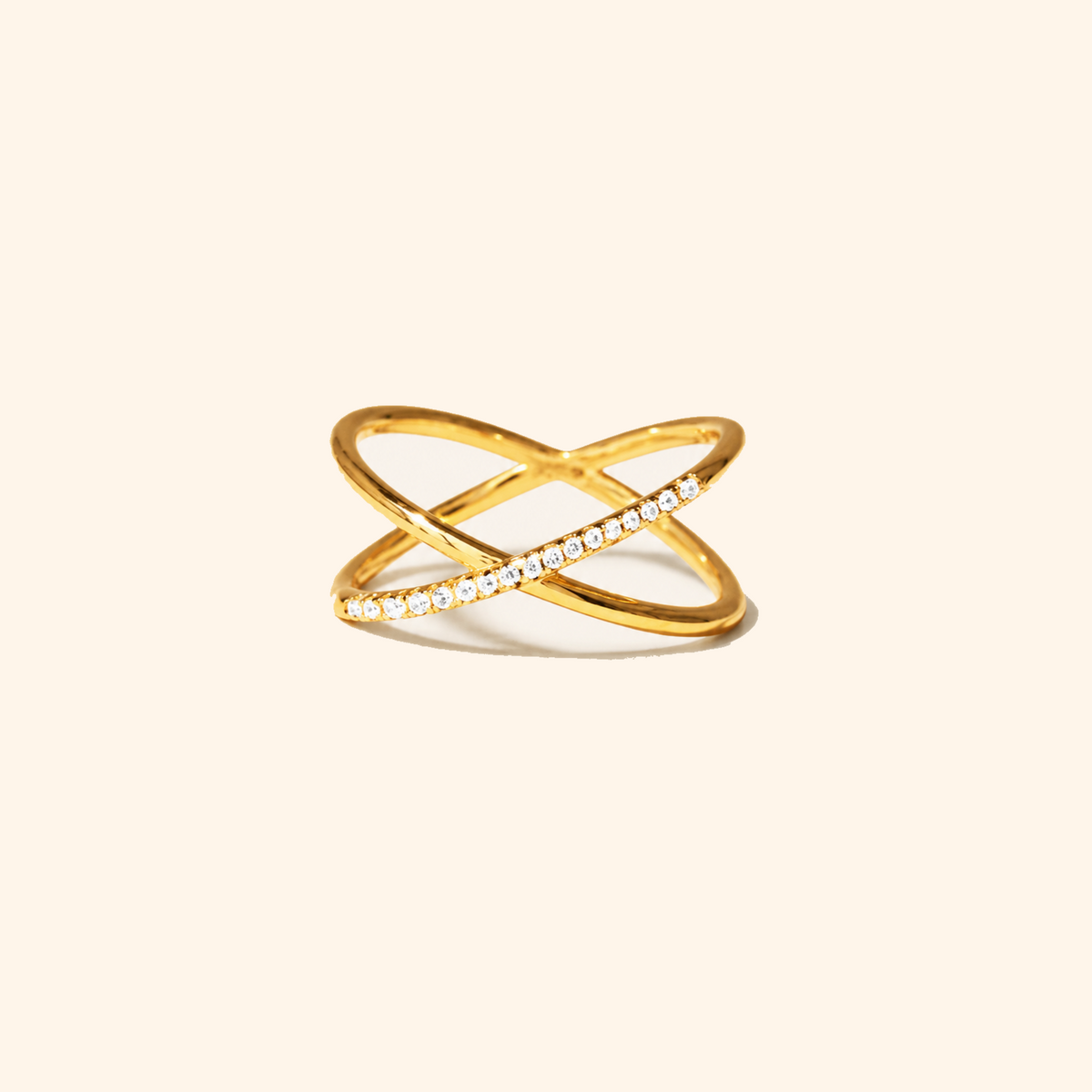 Gold-Plated 925 Sterling Silver Crystal Orbit Crossover Ring