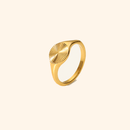 Gold-Plated Stainless Steel Sunburst Signet Ring