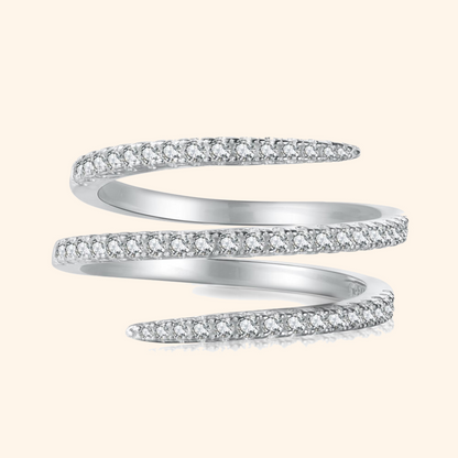 S925 Sterling Silver Triple-Wave Cubic Zirconia Open Ring